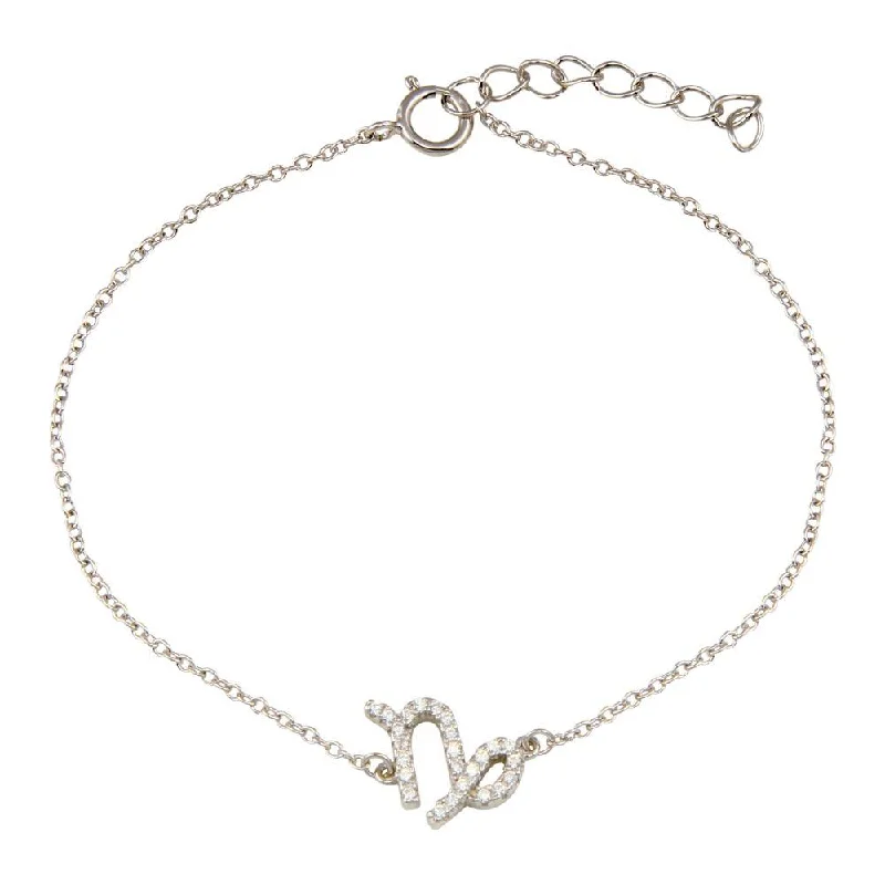 Rhodium Plated 925 Sterling Silver Capricorn CZ Adjustable Link Bracelet - BGB00378