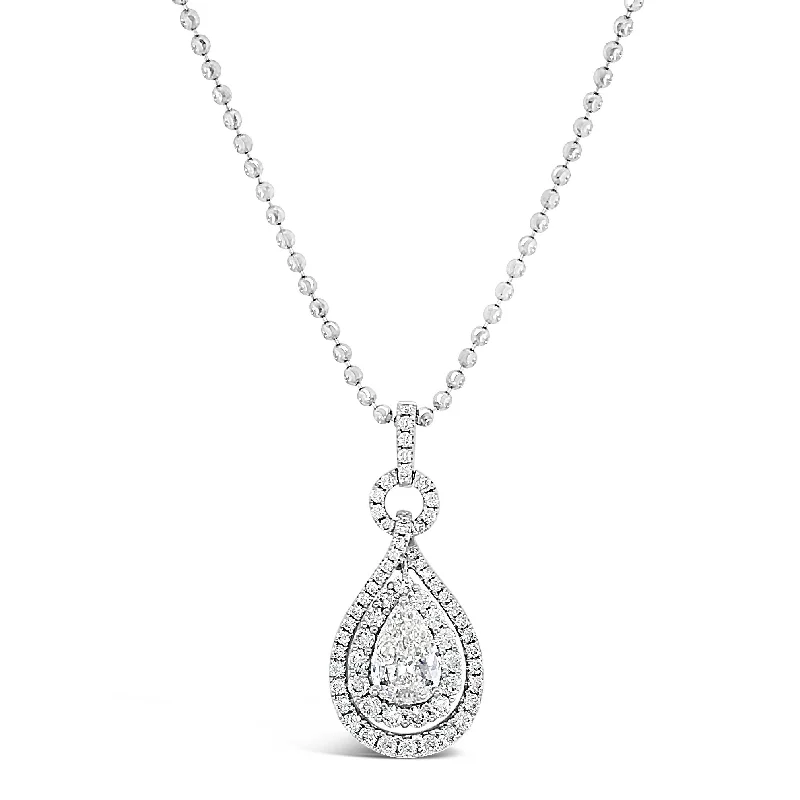 Pear-Shaped Diamond Double Halo Pendant Necklace