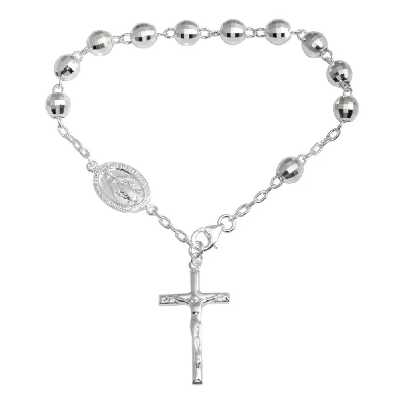 High Polished 925 Sterling Silver Diamond Cut Rosary Bracelet - DIB00069