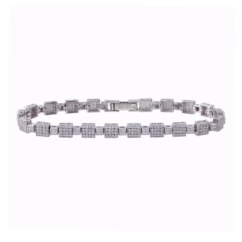 Rhodium Plated 925 Sterling Silver 5.3mm Square Micro Pave Link CZ Tennis Bracelet - GMB00017RH