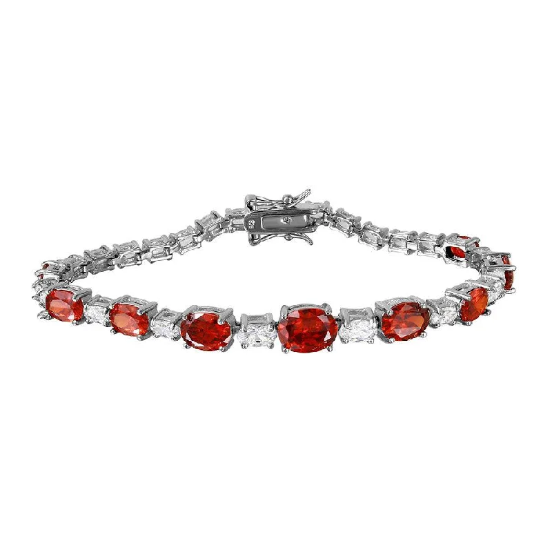 Silver 925 Rhodium Plated 2 Toned Clear and Red CZ Tennis Bracelet - BGB00266RED