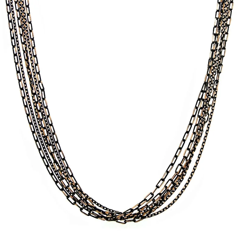 1928 Jewelry Eclipse Black And Gold Stranded Mixed Chain Necklace 16" + 3" Extender