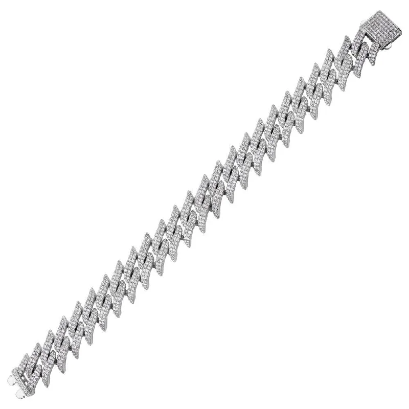 Rhodium Plated 925 Sterling Silver Solid CZ Encrusted Spike Barbed Wire Bracelet 17.9mm - GMB00099