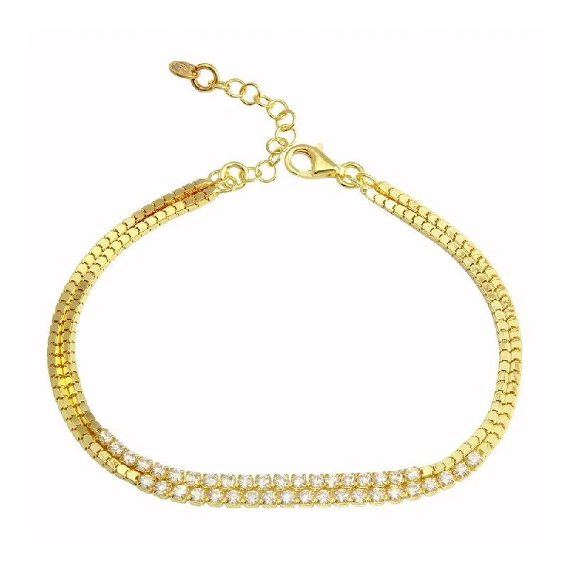 Clearance-Gold Plated 925 Sterling Silver Double Strand CZ Bracelet - ECB00111GP