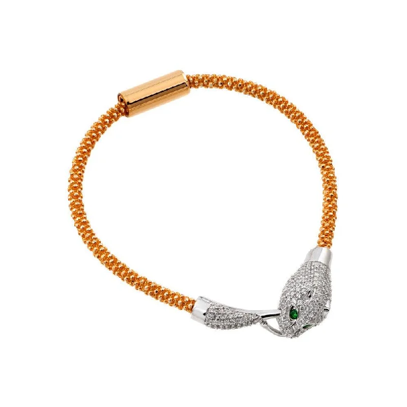 Clearance-Silver 925 Rose Gold Plated Animal Clear and Green CZ Bracelet - ITB00182RGP