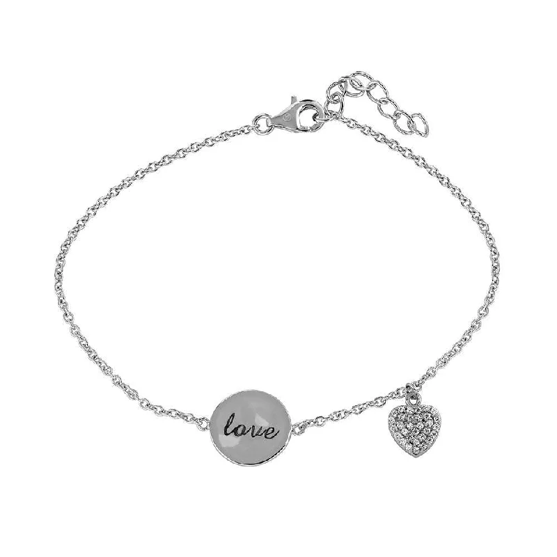 Silver 925 Rhodium Plated Love and Heart with CZ Bracelet - STB00529