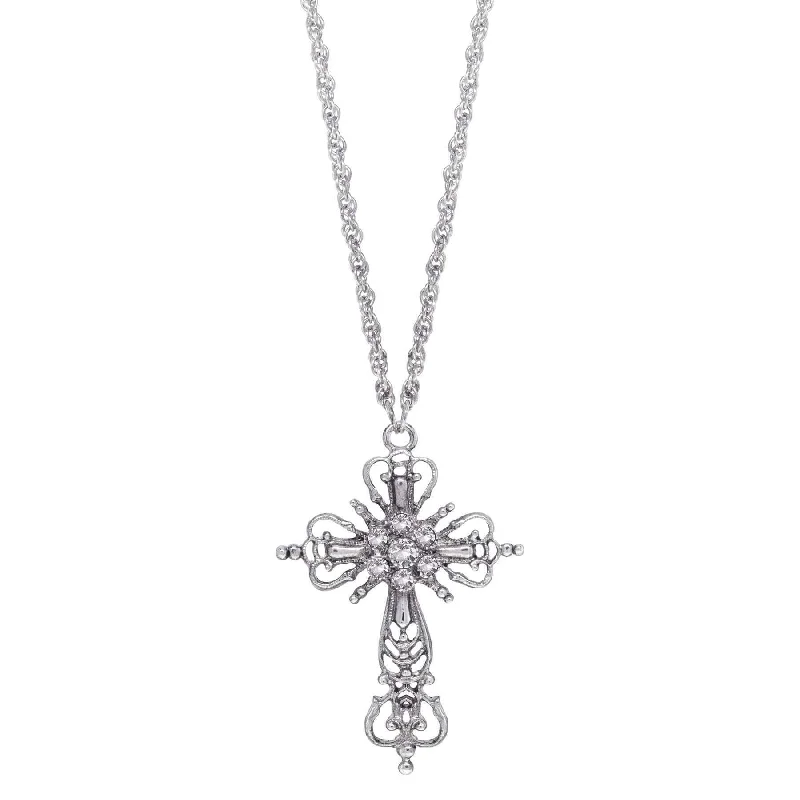 1928 Jewelry Crystal Cross Pendant Necklace 30"