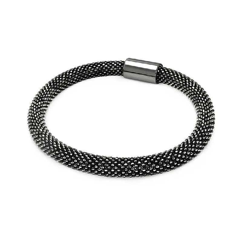 Clearance-Silver 925 Black Rhodium Plated Bead Italian Bracelet - ITB00091BLCK