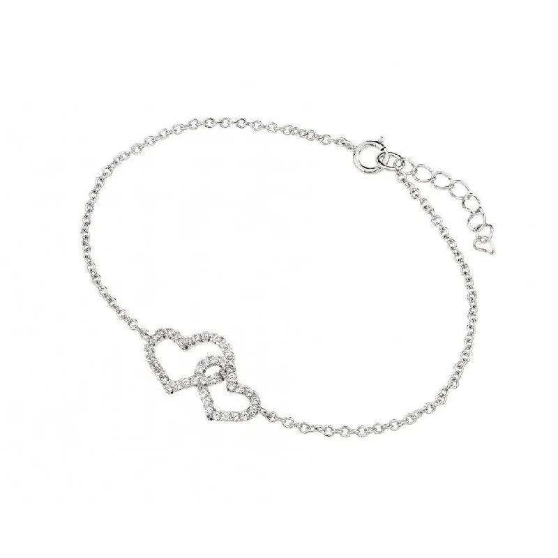 Silver 925 Rhodium Plated Clear CZ Open Hearts Bracelet - BGB00231