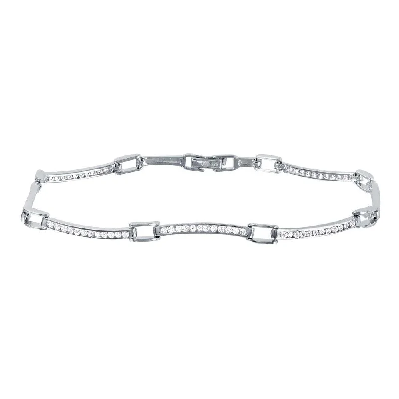 Silver 925 Rhodium Plated Wavy CZ Inlay Bracelet - GMB00025RH