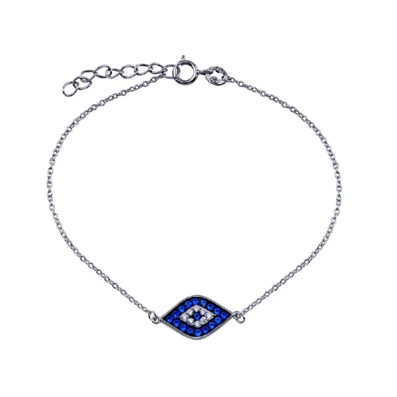 Rhodium Plated 925 Sterling Silver CZ  Evil Eye Bracelet - BGB00361