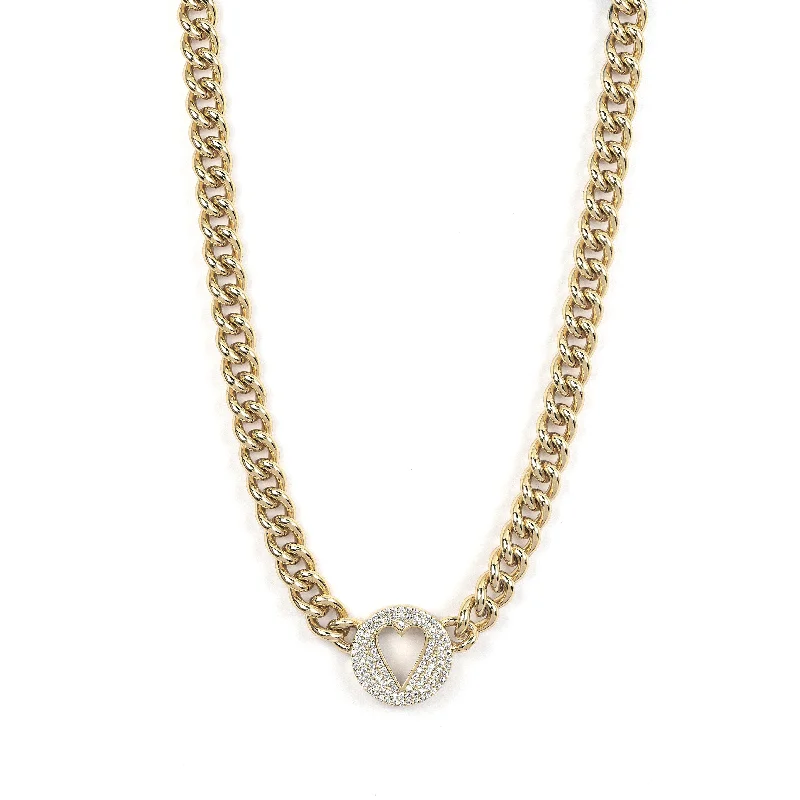 Pave Heart Chain Necklace