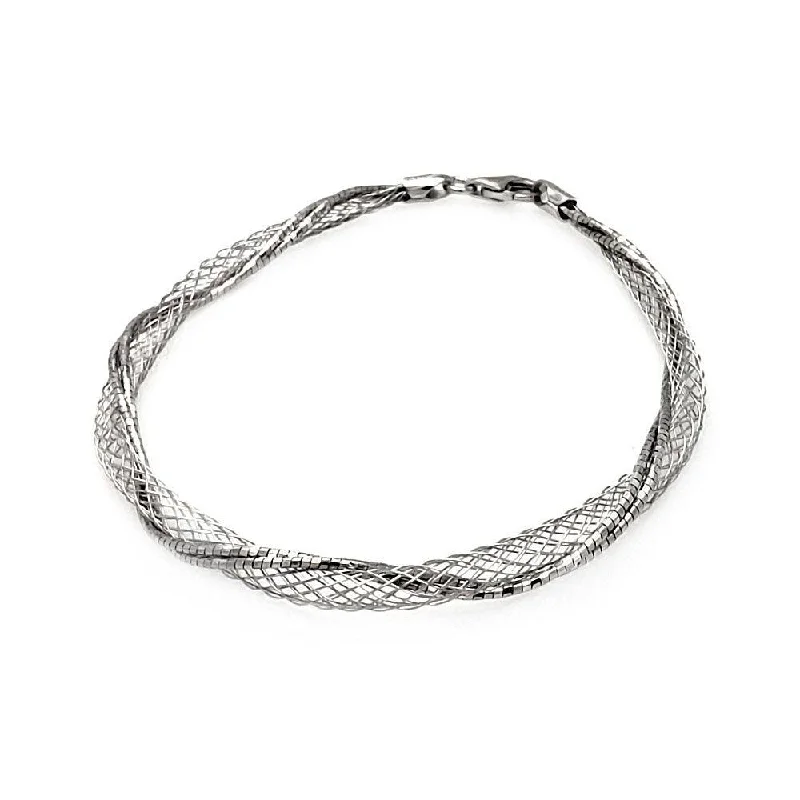 Clearance-Silver 925 Rhodium Plated Net Wrap Italian Bracelet - ITB00111RH