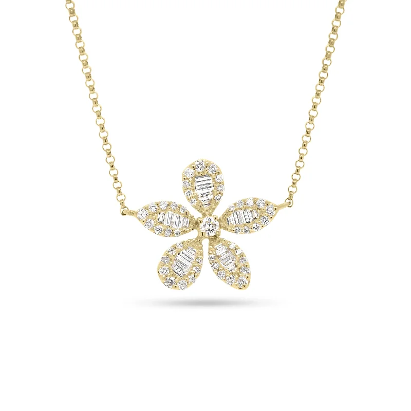 Baguette Diamond Flower Necklace