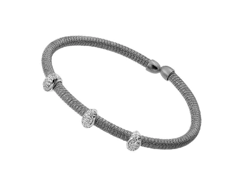 Clearance-Silver 925 Rhodium Plated Micro Pave Clear CZ Bracelet - ECB00020RH