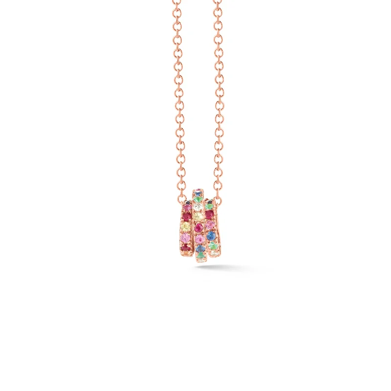 Diamond & Rainbow Gemstone Trio Necklace