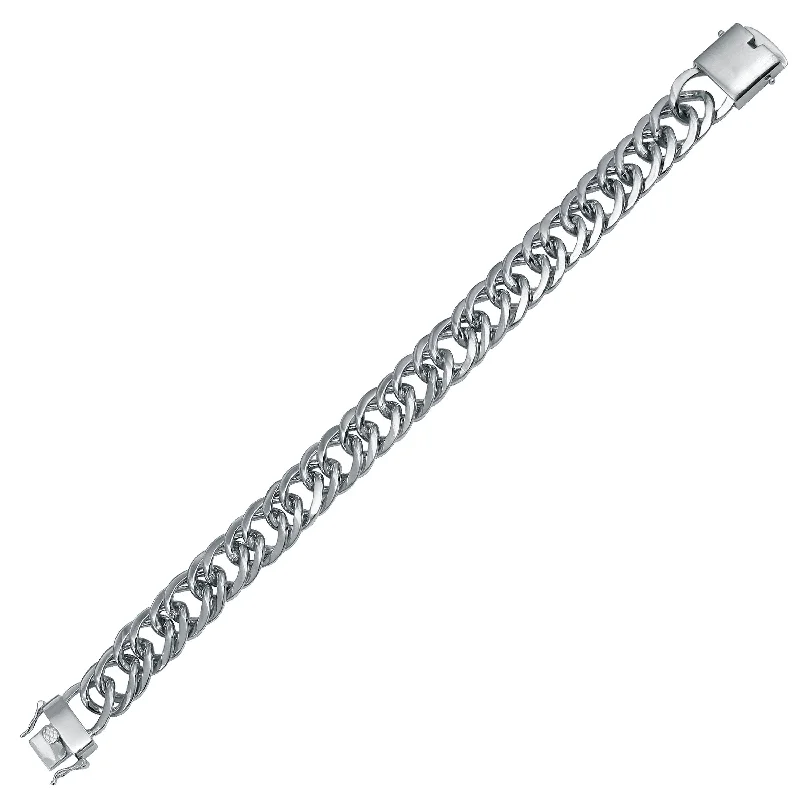 Rhodium Plated 925 Sterling Silver Double Curb Link Bracelet 13.4mm  - CSLB00004