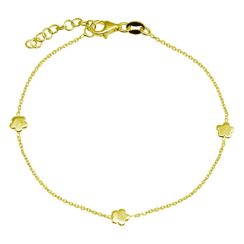 Gold Plated 925 Sterling Silver SIngle Strand Bracelet with 3 Star Element - VGB27GP