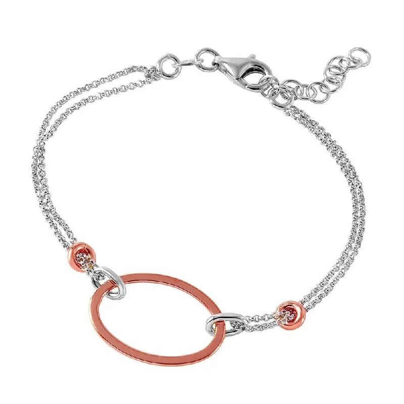 Clearance-Silver 925 Rhodium Plated Italian Bracelet with Small Rose Gold Plated Oval Accents - ITB00162RH-RGP