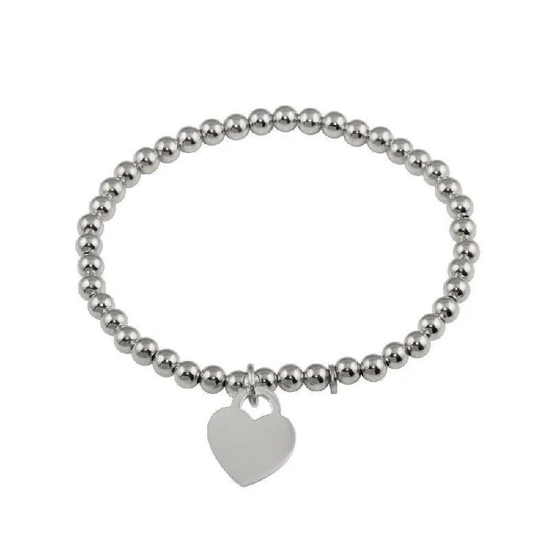 Rhodium Plated 925 Sterling Silver Heart  Beaded Bracelet - ARB00064RH