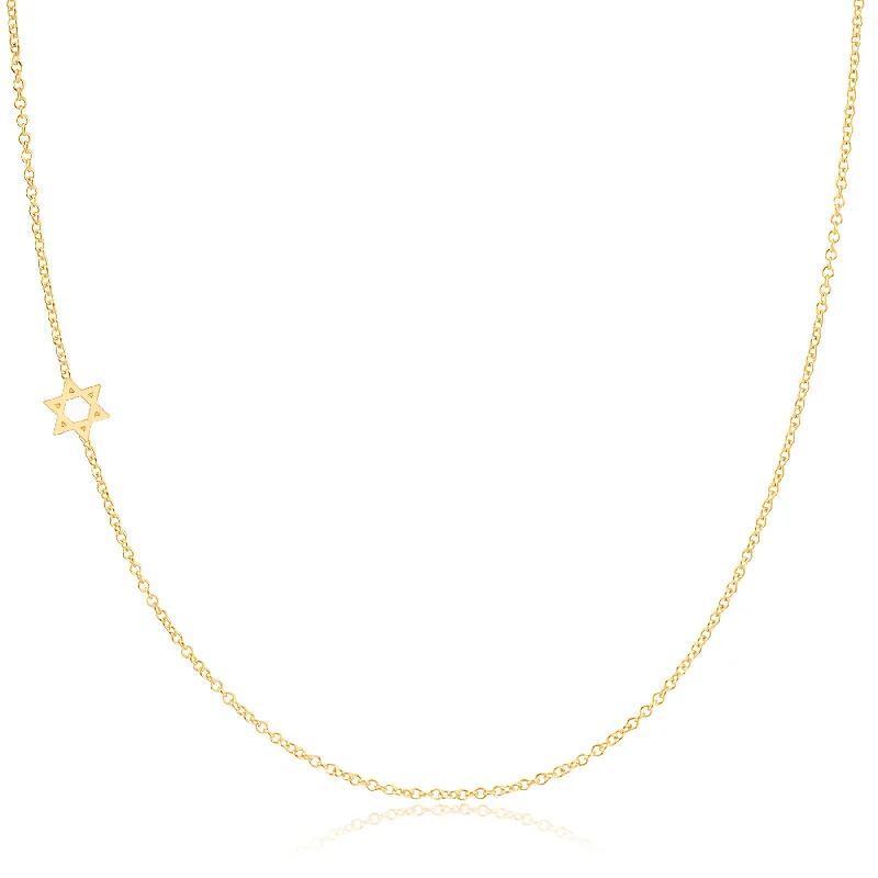 14K GOLD ASYMMETRICAL CHARM NECKLACE - Star of David