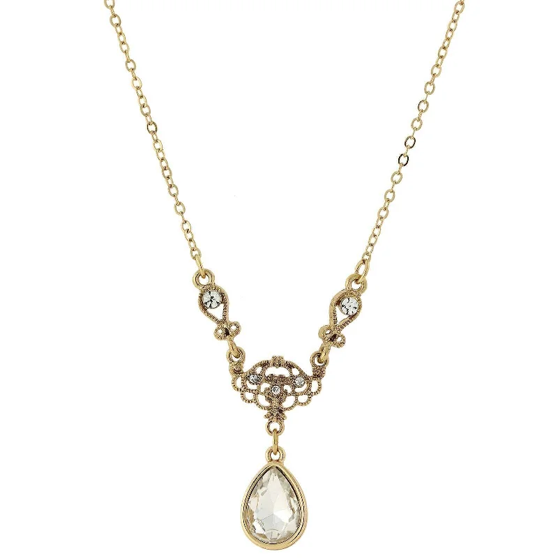 1928 Jewelry Crystal Teardrop Y-Necklace 16" + 3" Extender