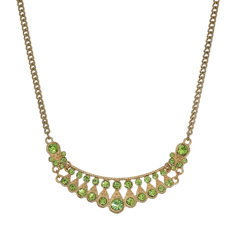 1928 Jewelry Peridot Green Color Crystal Bib Necklace 16" + 3" Extender