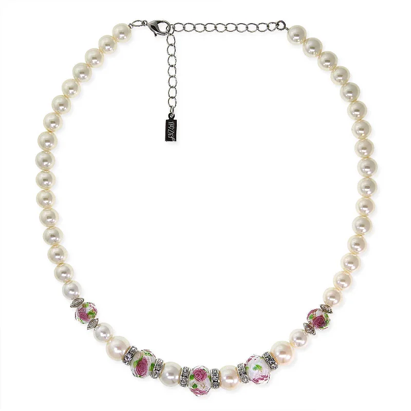 1928 Jewelry Pink Floral Beaded Necklace 15" + 3" Extender