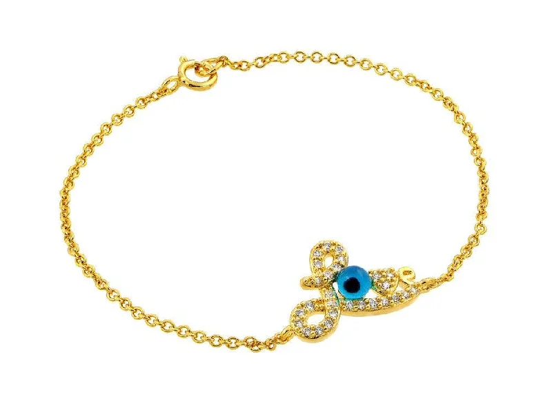 Silver 925 Gold Plated Evil Eye Love CZ Bracelet - BGB00169GP