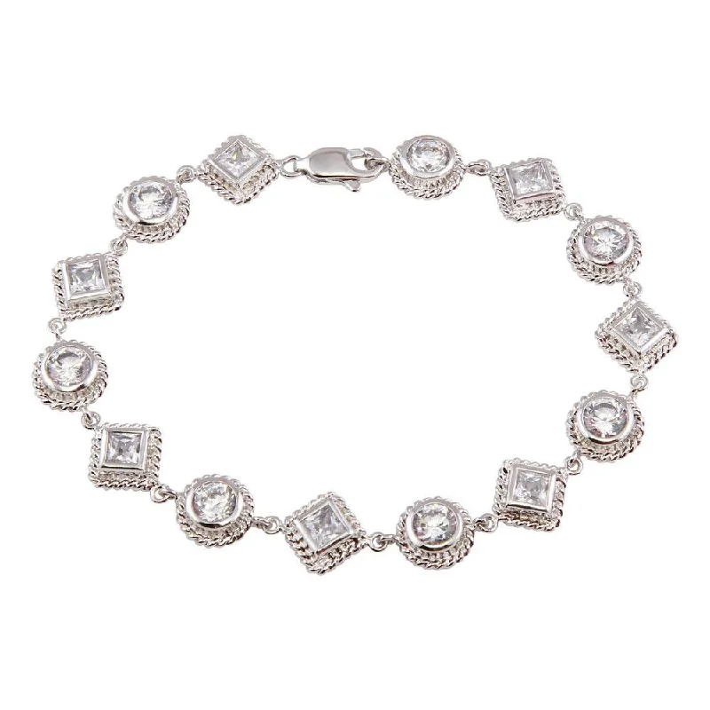 Silver 925 Rhodium Plated Multi-shape Clear CZ Bracelet - BGB00020