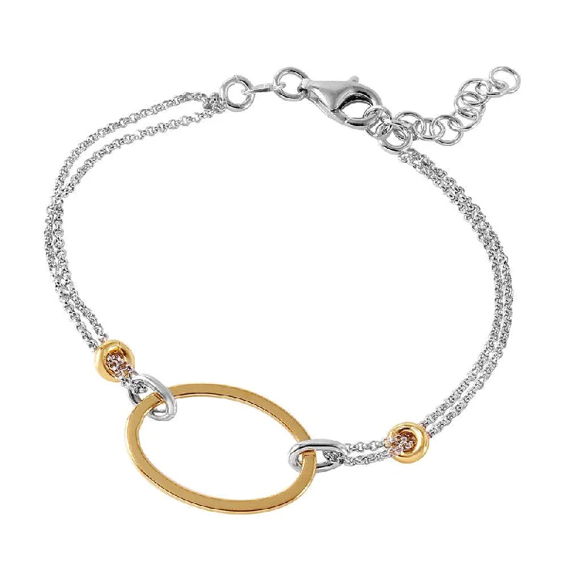 Clearance-Silver 925 Rhodium Plated Italian Bracelet with Small Gold Plated Oval Accents - ITB00162RH-GP