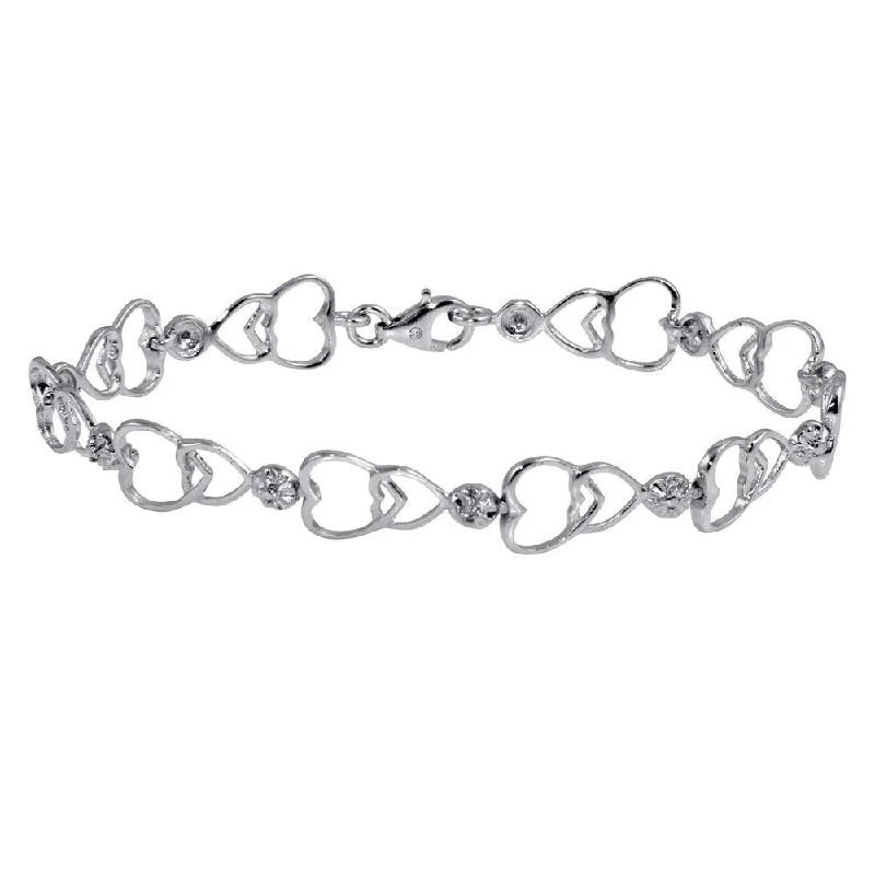 Silver 925 Rhodium Plated Open Multi Heart Clear CZ Tennis Bracelet - STB00485