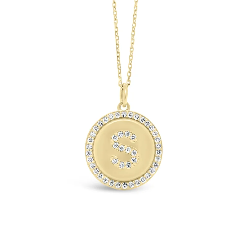 Diamond Initial Disc Pendant Necklace