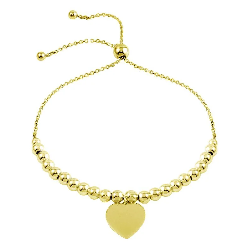 Gold Plated 925 Sterling Silver Beaded Engravable Heart Lariat Bracelet - DIB00064GP