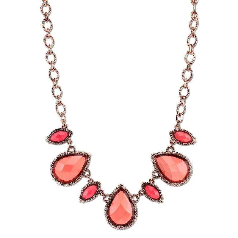 2028 Jewelry Pink-Orange And Raspberry Color Collar Necklace 16" + 3" Extender