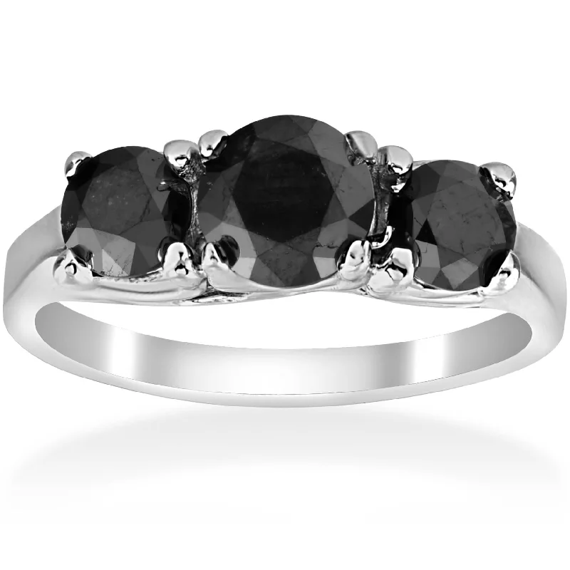 2 1/3ct Three Stone Black Diamond Engagement Ring White Gold