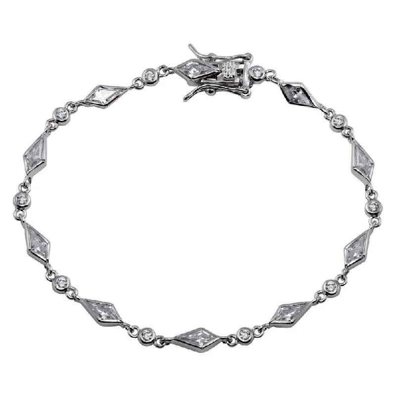 Silver 925 Rhodium Plated Sharp Marquis Tennis CZ Bracelet - BGB00071