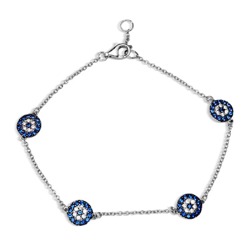 Black Rhodium and Rhodium Plated 925 Sterling Silver Evil Eye Bracelet - BGB00291