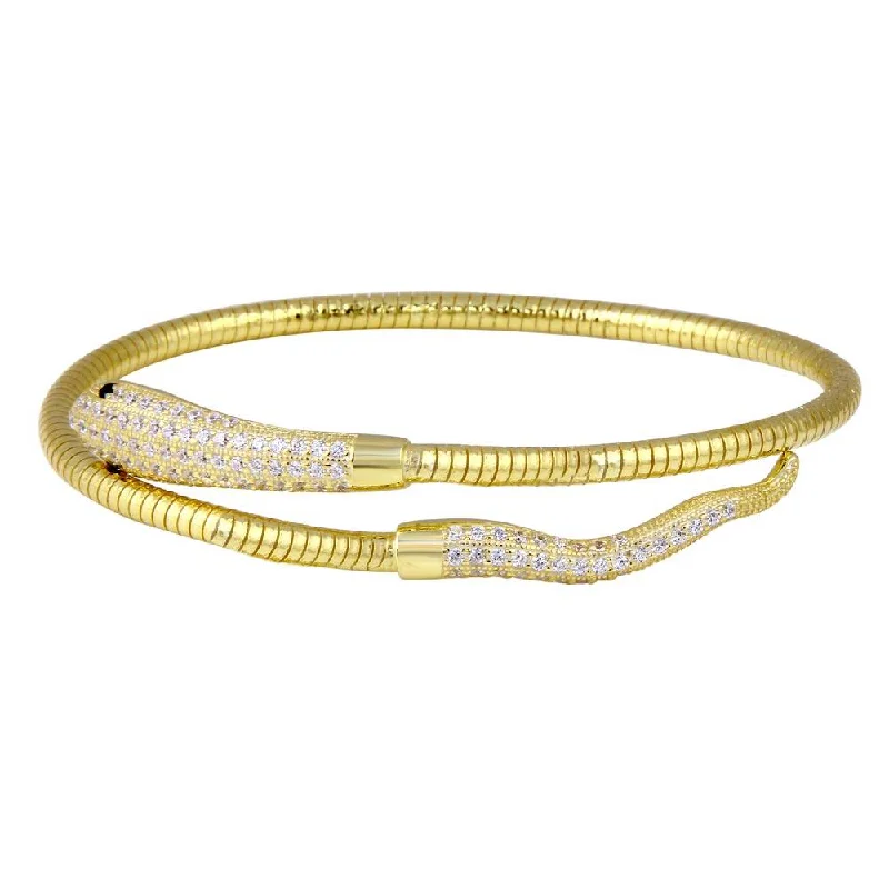 Clearance-Gold Plated 925 Sterling Silver Snake CZ Bracelet - ECB016GP