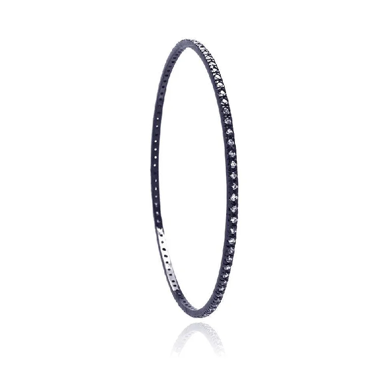 Clearance-Silver 925 Black Rhodium Plated CZ Bangle Bracelet - BGG00035