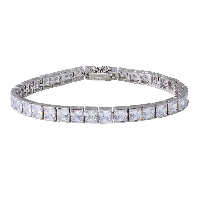 Rhodium Plated 925 Sterling Silver 6mm Square CZ Tennis Bracelet - STB00543RH