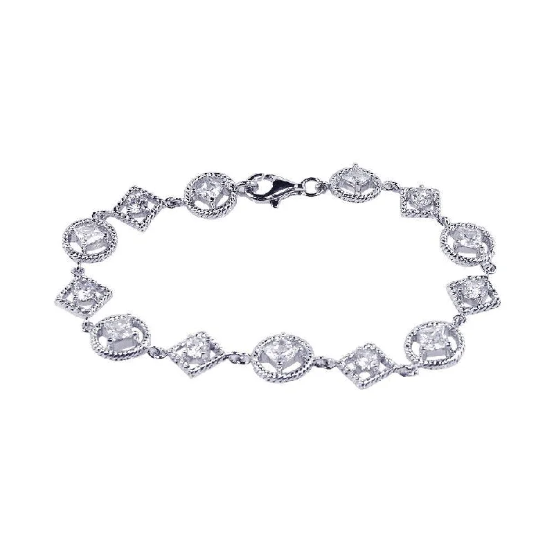 Silver 925 Rhodium Plated Multi Shape Clear CZ Bracelet - STB00283