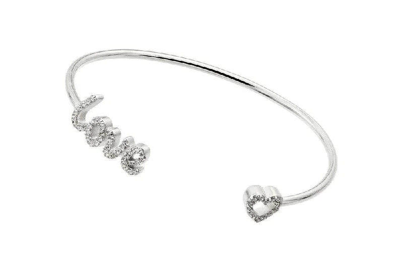 Silver 925 Rhodium Plated Love and Heart Clear CZ Bracelet - STB00511