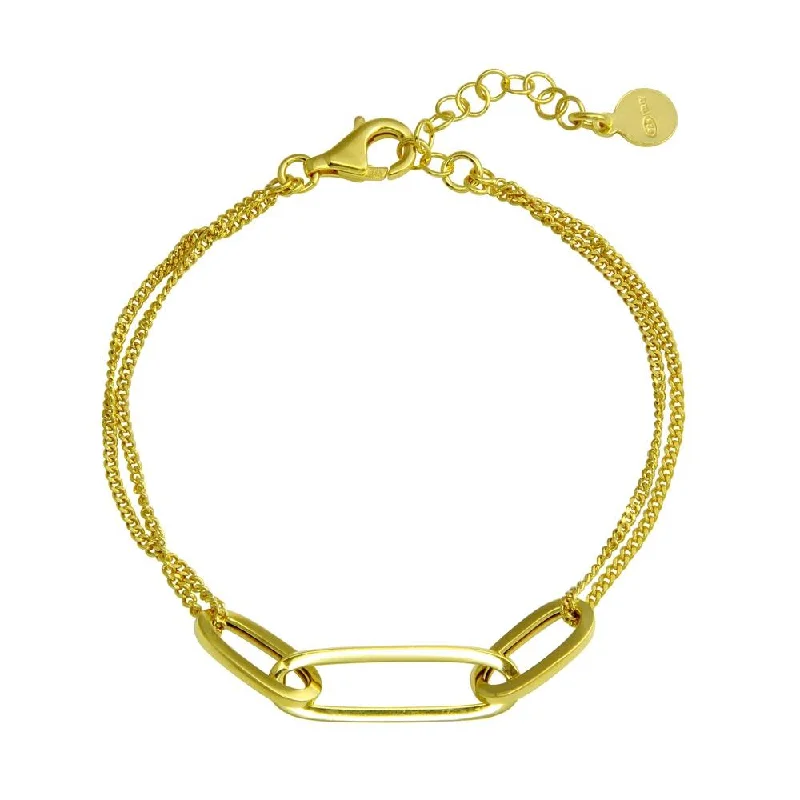 Gold Plated 925 Sterling Silver Paperclip Design Chain Bracelet - ITB00323-GP