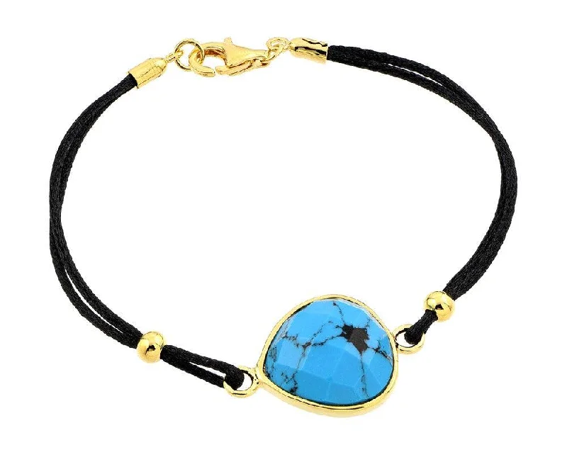 Silver 925 Gold Plated Evil Eye Stone Black Rope Bracelet - BGB00171GP