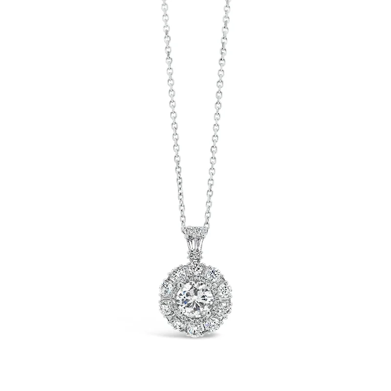 Diamond Halo Pendant with Rounds and Baguettes