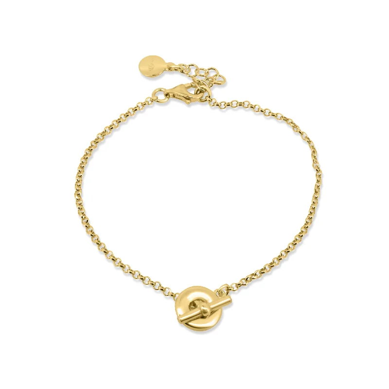 Gold Plated 925 Sterling Silver Rolo Donut Bar Adjustable Bracelet - ITB00333-GP