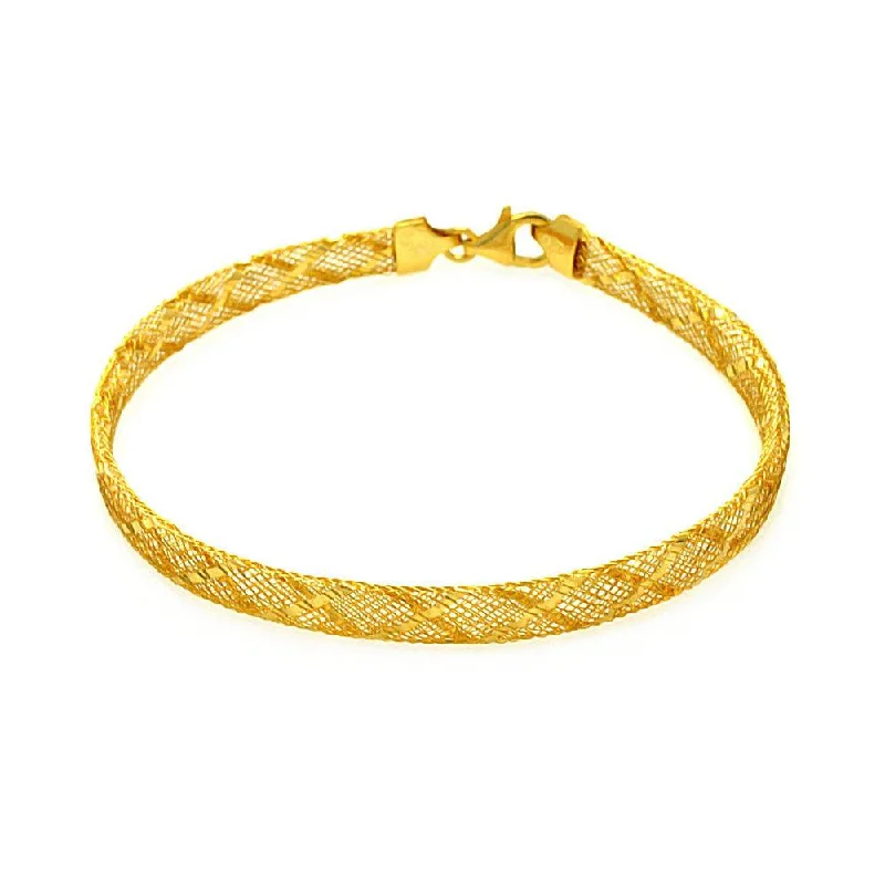 Clearance-Silver 925 Gold Plated Criss Cross Net Italian Bracelet - ITB00082GP