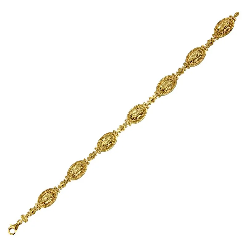 Gold Plated 925 Sterling Silver 8mm Oval Mary Link Tennis Bracelet - GMB00064GP