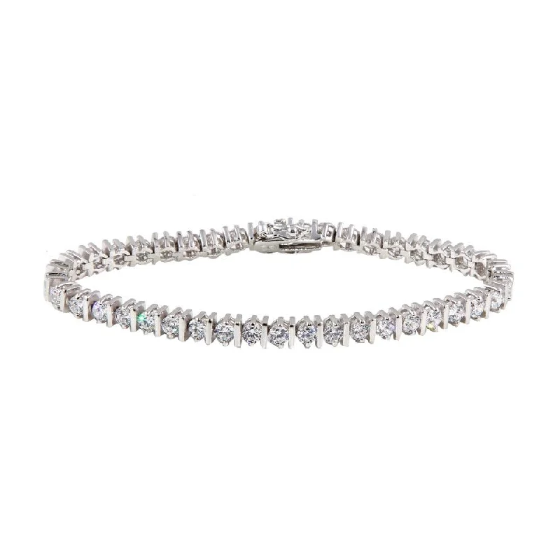 Silver 925 Rhodium Plated Clear CZ Tennis Bracelet - STB00104